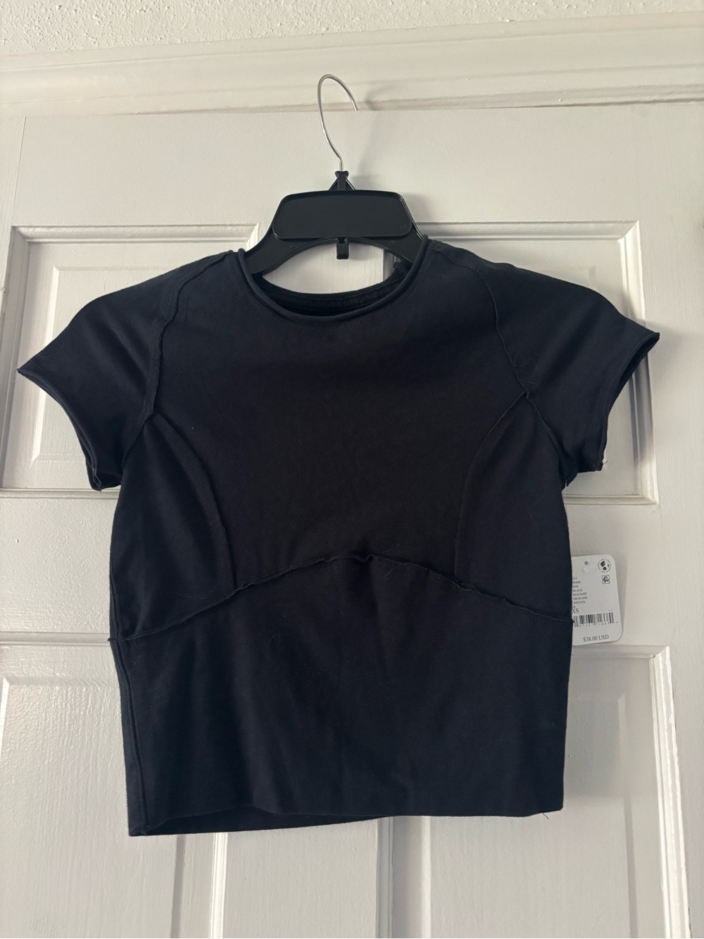 Free People Black Short Sleeve Cropped Top